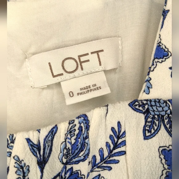 LOFT Blue and White Jumpsuit Romper Ruffled Neckline, 0 - Picture 4 of 11